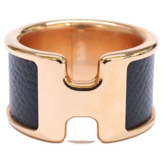 Herm&egrave;s Gold Black Metal Band Ring (Pre-Owned)