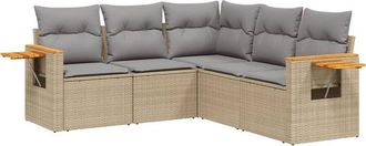 vidaXL Juego De Sof&aacute;s Jard&iacute;n Con Cojines 5 Pzas Rat&aacute;n Sint&eacute;tico Beige Vidaxl