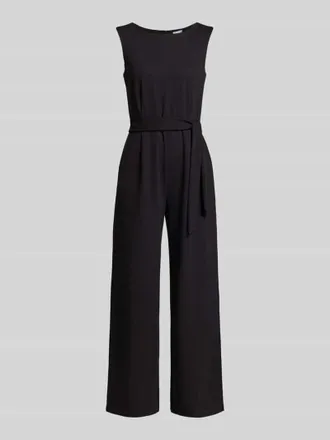 Jake*s Jumpsuit aus Viskose-Mix mit Bindeg&uuml;rtel in Black, Gr&ouml;&szlig;e 34