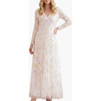 Needle & Thread Sequin Paradise V-Neck Gown in Swan White/multi at Nordstrom, Size 10