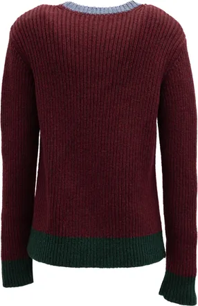Valentino Garavani Burgundy Ribbed Knit Womens Sweater