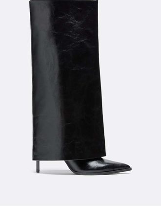 Stradivarius stivali al ginocchio con risvolto neri-Nero