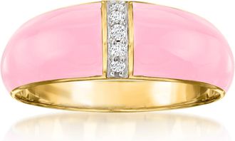 Ross-Simons Pastel Pink Enamel Dome Ring With Diamonds in 18kt Gold Over Sterling