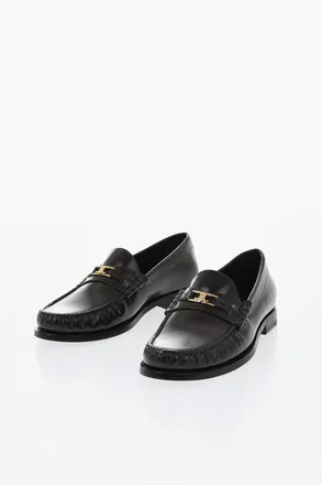Celine Mocassini in Pelle con Monogram Effetto Dorato Celine