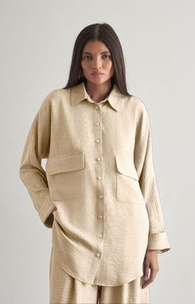 Mizalle Linen Tunic in Beige at Nordstrom, Size X-Large