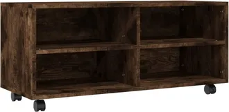 vidaXL Mueble Tv Con Ruedas Madera Contrachapada Roble Humo 90x35x35cm Vidaxl