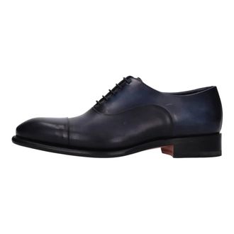 Santoni Lederen Veterschoenen - Heren - Nette schoenen - Blauw - 40 1/2 EU - Leer - Schoenen