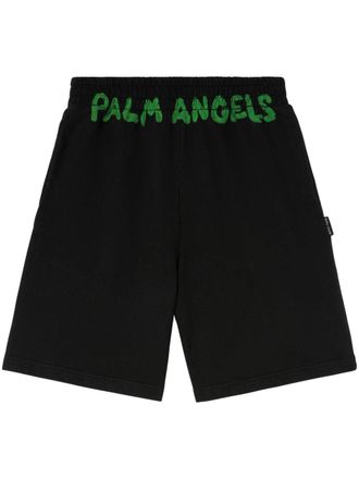 Palm Angels logo-print cotton track shorts - Black