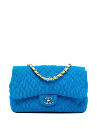 Chanel 2009-2010 Medium Quilted Perforated Jersey Single Flap shoulder bag - Blauw