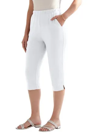 Roaman's Plus Size Soft Knit Relaxed Pull-On Capri Pant in White at Nordstrom, Size 3X