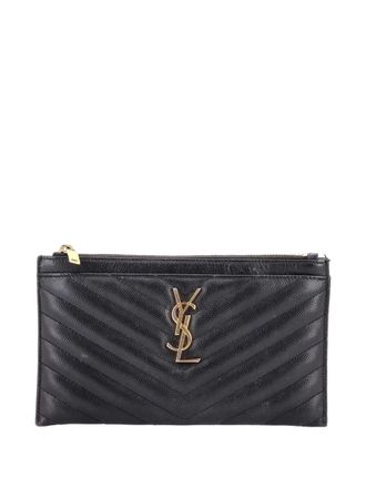 Saint Laurent Classic Monogram Zip Bill Matelasse Chevron Leather Medium pouch - Zwart
