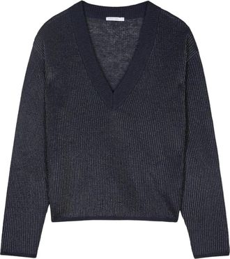Patrizia Pepe Lurex V-hals trui - Dames - Truien - Blauw - Maat: S Nylon