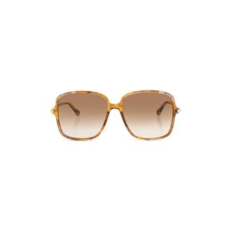 Chlo&eacute; Oversized Square Zonnebril - Dames - Accessoires - Bruin - Maat: 57 MM Leer