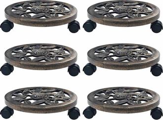 vidaXL Vidaxl - Soporte Con Ruedas De Plantas 6 Uds Pl&aacute;stico Color Bronce 30 Cm