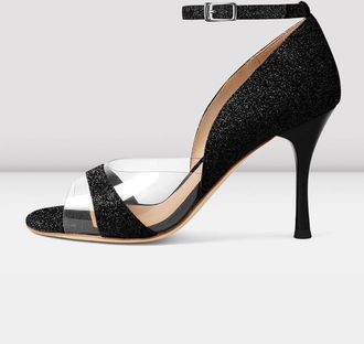 Bloch Ladies Ayres Glitter Argentine Tango Shoes, Black Glitter