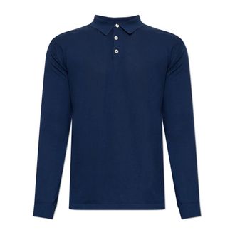 Eleventy Polo Shirts, male, Blue, Size: 2XL Cotton Long-Sleeve Polo