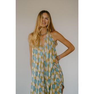 Sun Child Classic Silk Dress Confetti in Mustard/white & Blue at Nordstrom
