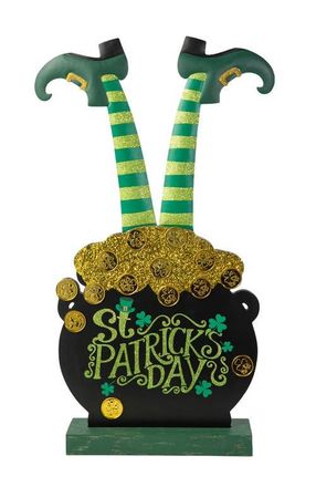 Glitzhome Wooden St. Patricks Leprechaun Pot of Gold Porch Decor in Green at Nordstrom, Size Medium