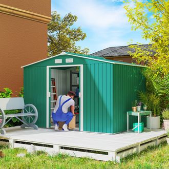 OUTSUNNY Garden Shed Storage Unit w/ Locking Door Floor Foundation Vent in Green