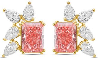 Diana M. Jewels 14kt Yellow Gold 10cts Lab Grown Pink and White Diamond Cluster Earrings