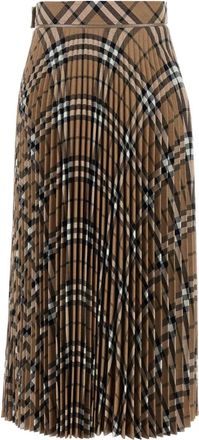 Burberry Womens Checked Pleated Skirt Beige Polyester Wool