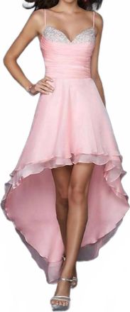 La Femme Sweetheart Bust Ruched Hi-Low Evening Dress In Cotton Candy Pink