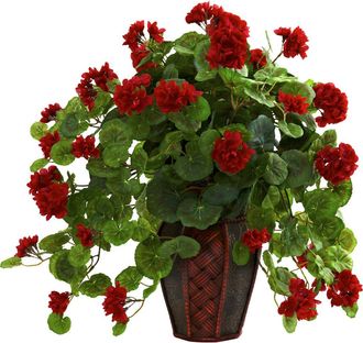 Nearly Natural Geranium with Decorative Planter in Green/red at Nordstrom