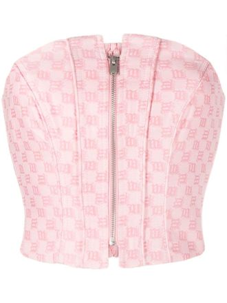 Misbhv monogram-print corset top - women - Cotton/Polyester/Polyester/Spandex/Elastane - S - Pink