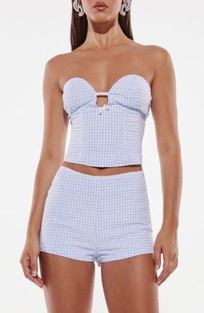 BY.DYLN Magen Gingham Corset Top in Blue at Nordstrom Rack, Size X-Large