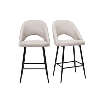 Miliboo Set De 2 Taburetes De Cocina Efecto Aterciopelado Texturizado Beige 65 Cm Cosette