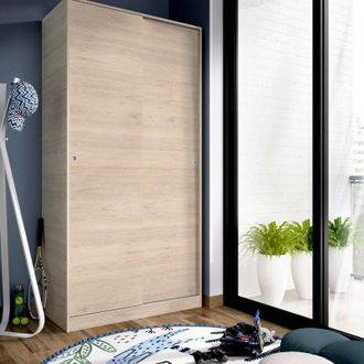 Dmora Dmora - Guardaroba Kilimangiaro, Mobile appendiabiti per camera da letto, Armadio con 2 ante scorrevoli, 100x50h204 cm, Rovere, con imballo rinforzato