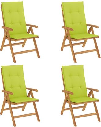 vidaXL Sillas Plegables Reclinables Con Cojines, 4 Piezas, Madera Maciza De Teca. Vidaxl