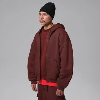 Nike Jordan Mens Jordan Brooklyn Oversized Fleece Full-Zip in Brown | IM8931-273