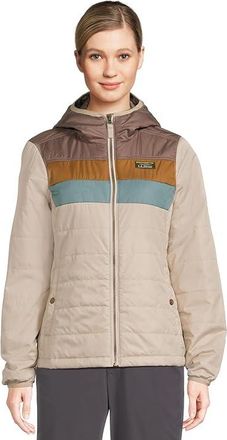 L.L.Bean Mountain Classic Hooded Puffer Color Block Womens Coat Taupe Brown/Gray Birch : XXS, Polyester