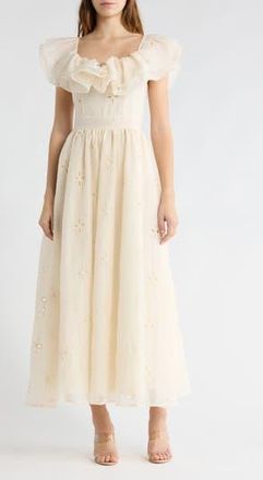 By Design Miley Ruffle Cap Sleeve Maxi Dress in Ivory at Nordstrom Rack, Size X-Small