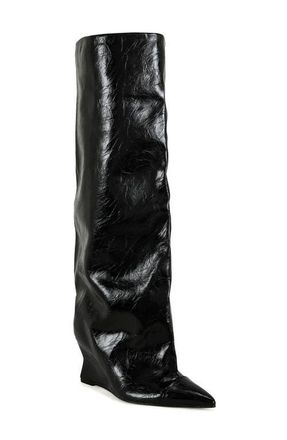 Azalea Wang Kenya Wide Shaft Wedge Boot in Black at Nordstrom, Size 8.5