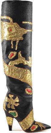 Valentino Garavani Python Laarzen met Slangendetails - Dames - Laarzen met Hak - Zwart - 37 EU - Leer - Schoenen
