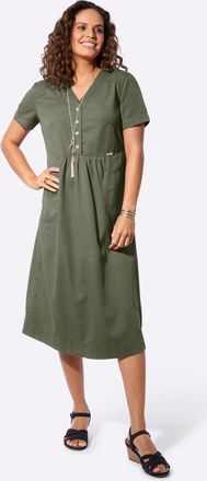Casual Looks Jeanskleid CASUAL LOOKS Jeans-Kleid, Damen, Gr. 36, Normalgr&ouml;ssen, khaki, Twill, 100% Baumwolle, unifarben, wadenlang, V-Ausschnitt, Kleider Jeansklei
