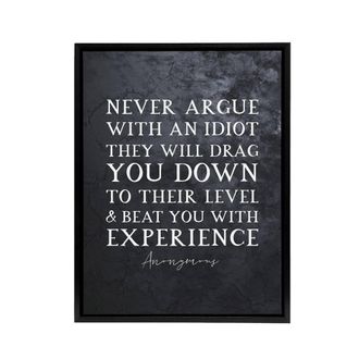 Artery8 Inspirational Quote Never Argue Mark Twain Framed Canvas Wall Art Print in Grey | Size: W24 x H32