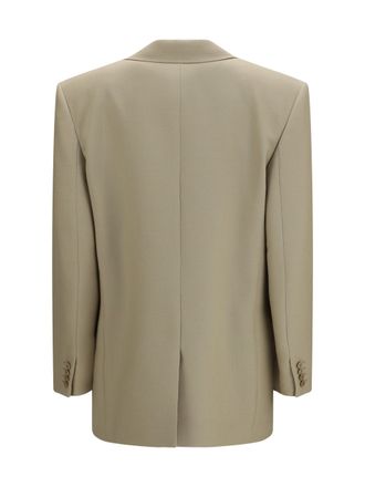 Saint Laurent Wool and Silk Single-Breasted Blazer - Beige