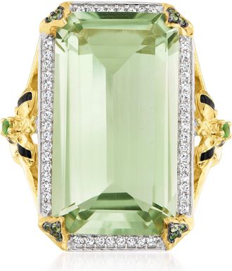 Ross-Simons Prasiolite and. White Topaz Bumblebee Ring With Black Enamel in 18kt Gold Over Sterling