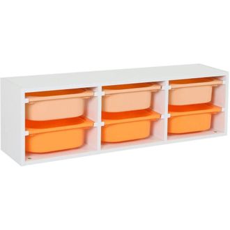 Sweeek Childrens storage unit with 6 plastic bins, White, Orange/Peach, 97.5x21x29.4 cm - Sora
