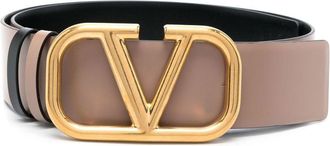 Valentino Garavani Neutral VLogo Leather Belt - Womens - Metal/Calf Leather