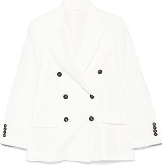 Brunello Cucinelli Witte double-breasted blazer met peak revers - Dames - Blazers - Wit - XS - Linnen - Jassen