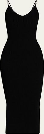 Versace Safety-Pin Straps Rib Knit Midi Dress