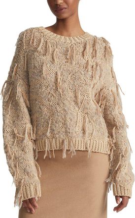 Lafayette 148 New York Hand Knit Fringed Crewneck Sweater
