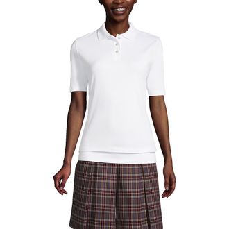 Lands End Short Sleeve Banded Bottom Polo Shirt in White at Nordstrom, Size X-Large