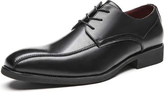 Generic Dress Shoes for Men Lace Up Bike Toe Derby Shoes Plain Burnished Toe Leather Non Slip Block Heel Anti-Slip Party(Black,7.5 UK)