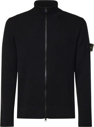 Stone Island High-Collar Zip-Up Ribbed Knit Cardigan