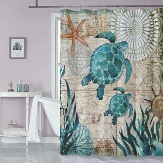 OEM Cortina De Ducha De 180 X 200 Cm Con 12 Ganchos, Secado R&aacute;pido (tortuga Marina), Tejido De Poli&eacute;ster Impermeable, Lavable A M&aacute;quina, Cortinas De Ba&ntilde;o